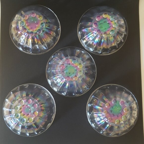 Vintage Iridescent Bubble-Foot Glass Bowls Set of 5 (4.25”) Clear Rainbow Finish - Picture 3 of 16